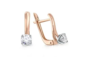 Серьги из красного золота с 2 фианитами