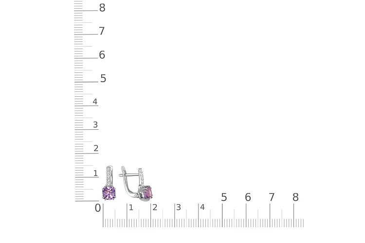 Серьги из белого золота с 2 аметистами и 10 фианитами