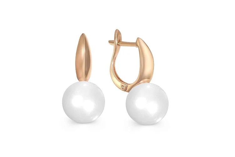 Серьги из красного золота с 2 жемчужинами
