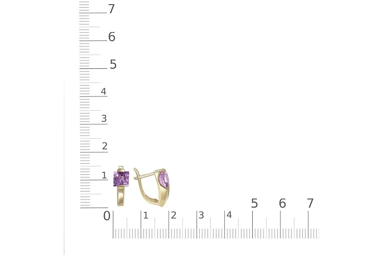 Серьги из жёлтого золота с 2 аметистами