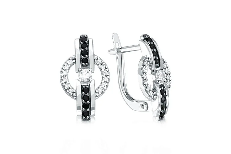 Серьги из белого золота с 42 фианитами