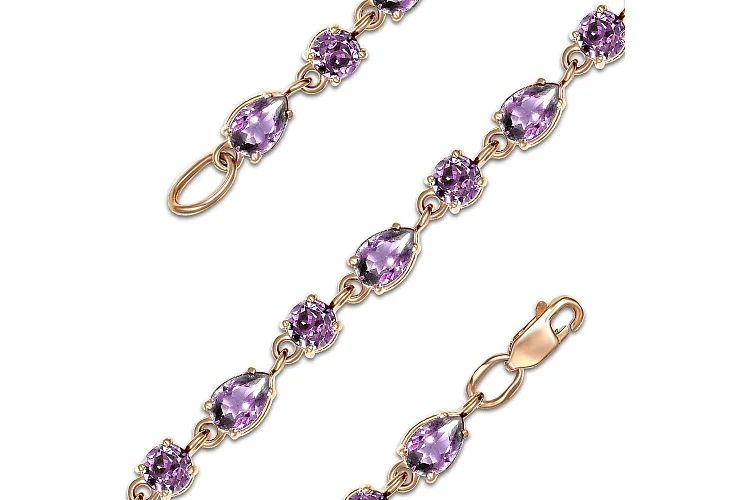 Браслет Дорожка из красного золота с 21 аметистами