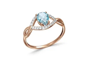 Кольцо из красного золота с топазом swiss и 22 фианитами