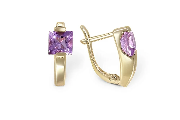Серьги из жёлтого золота с 2 аметистами