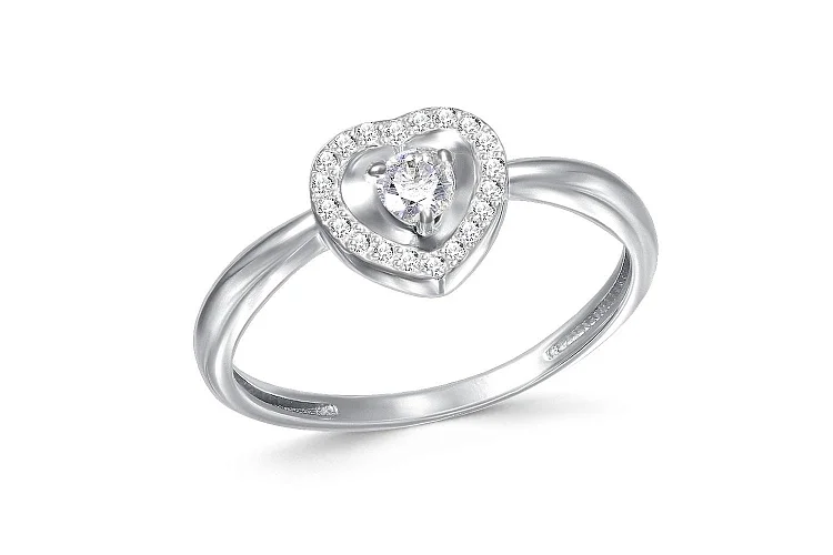 Кольцо Сердце из белого золота с 21 бриллиантами