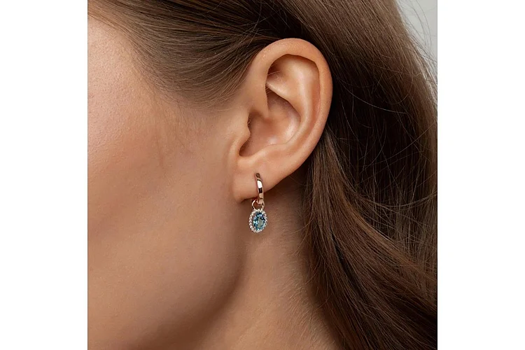 Подвеска серёг-трансформеров из красного золота с топазом swiss и 20 фианитами