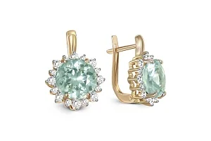 Серьги из жёлтого золота с 2 празиолитами и 32 фианитами