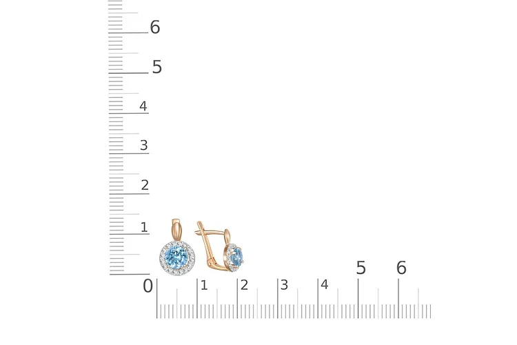 Серьги из красного золота с 2 топазами swiss и 32 фианитами
