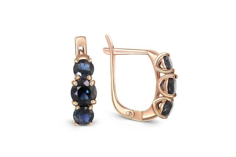 Серьги из красного золота с 6 сапфирами