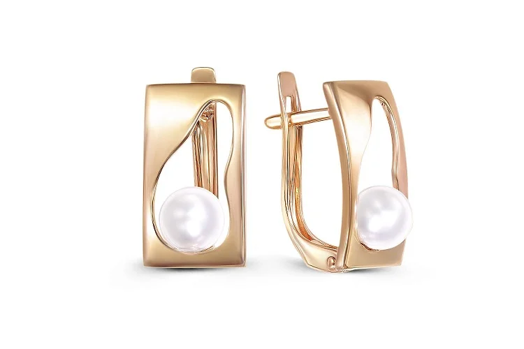 Серьги из красного золота с 2 жемчужинами
