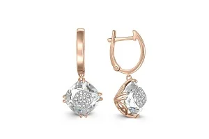 Серьги из красного золота с горным хрусталём и 28 бриллиантами