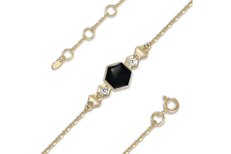 Браслет с шестиугольником из жёлтого золота с 2 фианитами