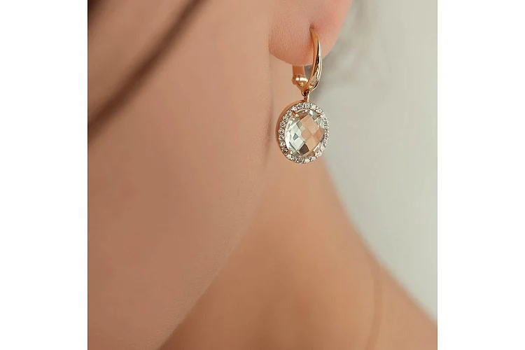 Серьги из жёлтого золота с 2 аметистами и 48 фианитами