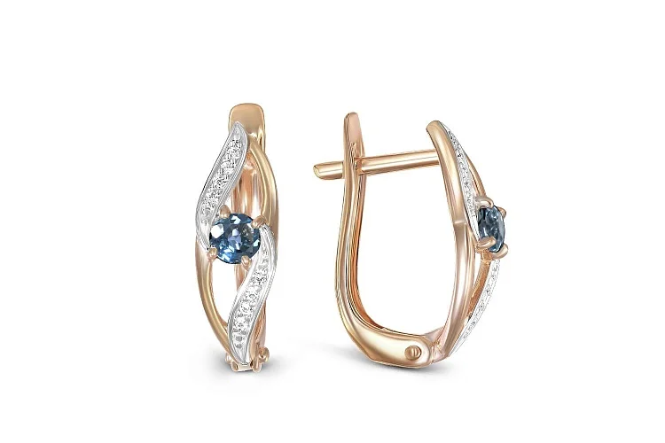 Серьги из красного золота с 2 топазами лондон и 16 фианитами