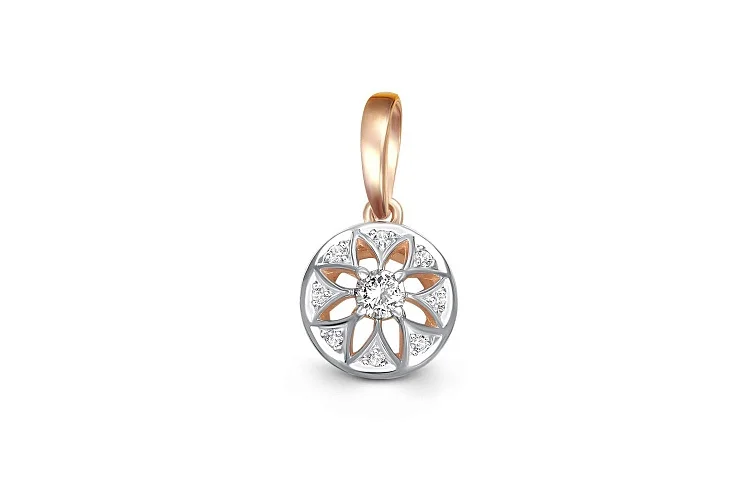 Подвеска Цветок из красного золота с 9 фианитами