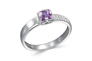 Кольцо из белого золота с аметистом и 12 фианитами