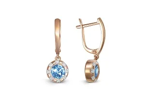 Серьги из красного золота с 2 топазами swiss и 16 фианитами