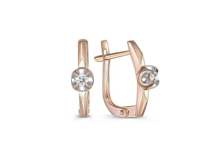 Серьги из красного золота с 2 бриллиантами