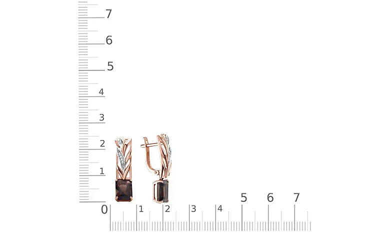 Серьги Веточки из красного золота с 2 раухтопазами и 10 фианитами
