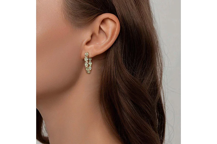 Серьги Дорожки из жёлтого золота с 16 аметистами и 8 фианитами