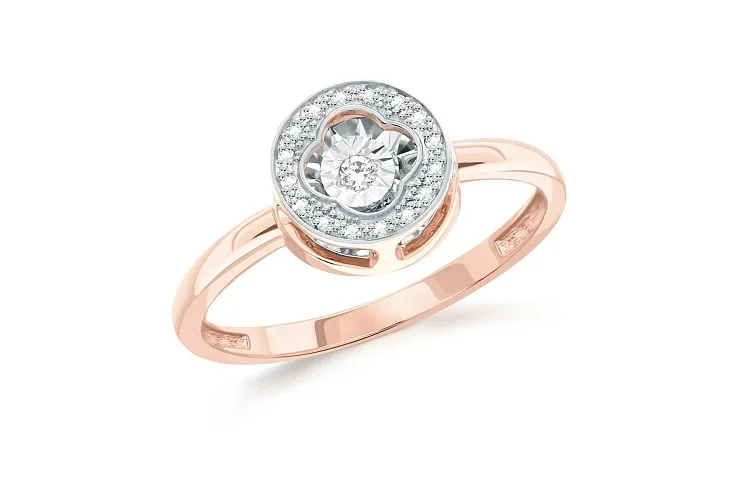 Кольцо Клевер из красного золота с 17 бриллиантами