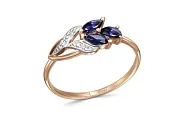 Кольцо Цветок из красного золота с 3 сапфирами и 4 бриллиантами