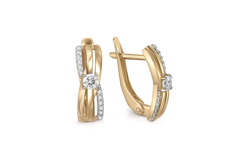 Серьги из жёлтого золота с 26 фианитами