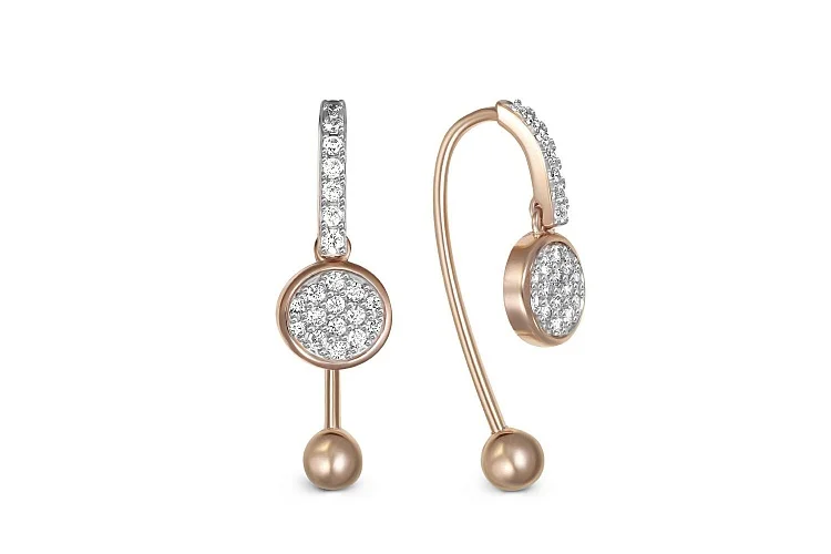 Серьги из красного золота с 42 фианитами