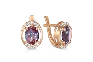 Серьги из красного золота с 2 александритами и 20 фианитами