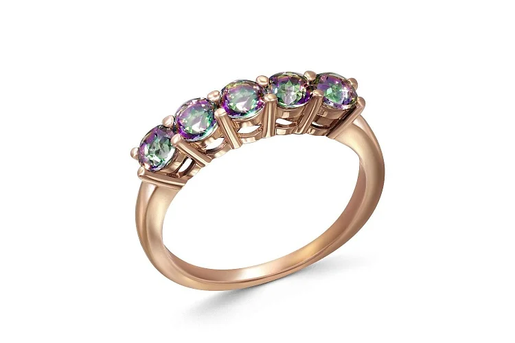 Кольцо Дорожка из красного золота с 5 кварцами