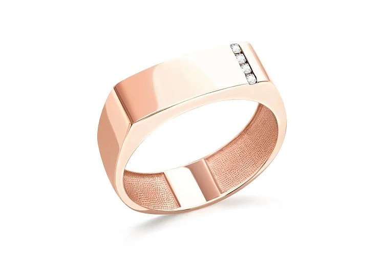 Печатка из красного золота с 4 фианитами