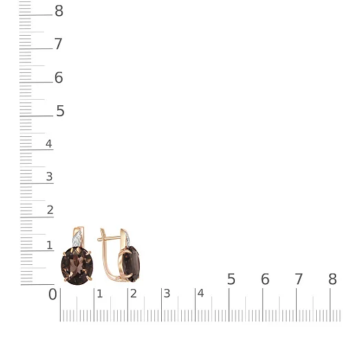 Серьги из красного золота с 2 раухтопазами и 6 фианитами