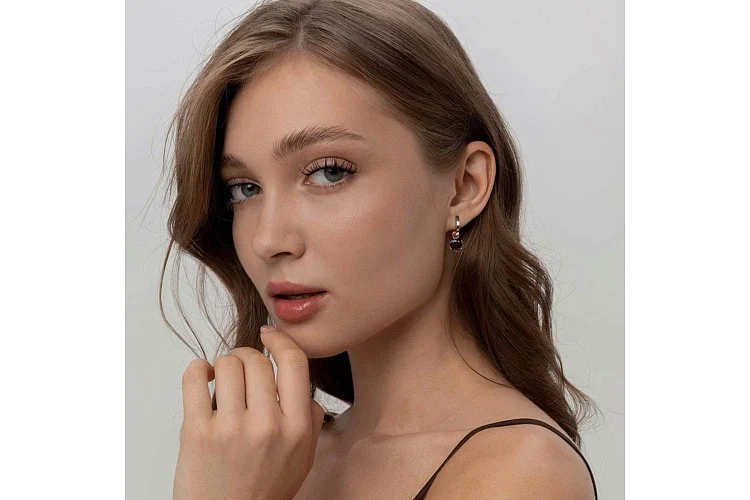 Подвеска серёг-трансформеров из красного золота с гранатом