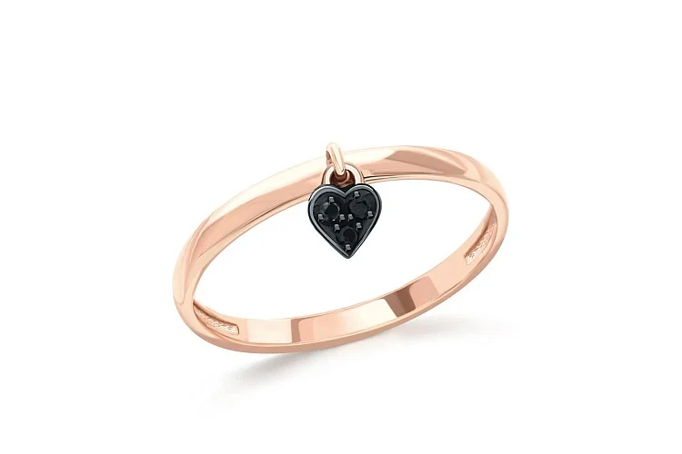 Кольцо Сердце из красного золота с 3 фианитами