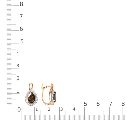 Серьги из красного золота с 2 раухтопазами и 52 фианитами