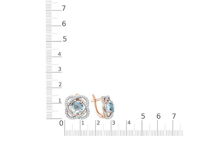 Серьги из красного золота с 2 топазами sky и 104 фианитами