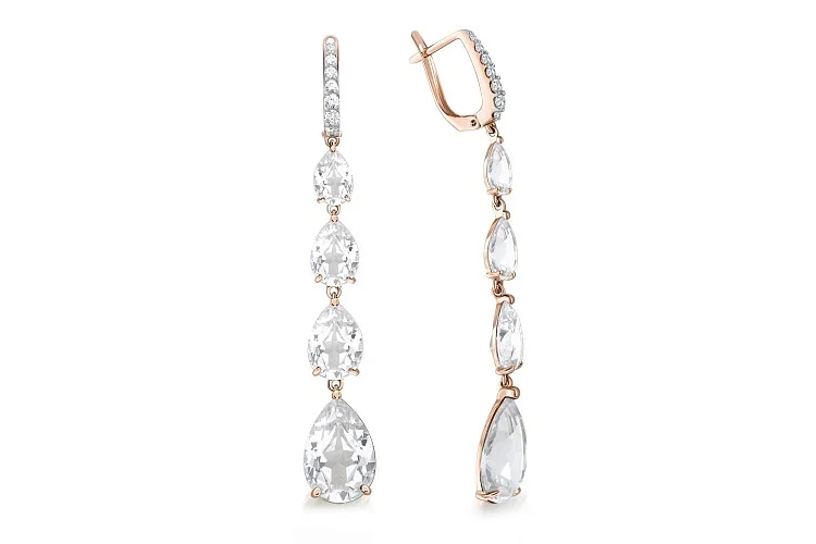 Серьги из красного золота с 22 фианитами