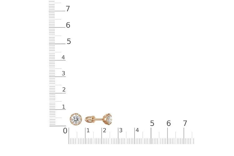 Серьги-пусеты из красного золота с 2 фианитами