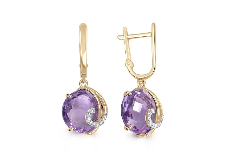 Серьги из жёлтого золота с 18 аметистами