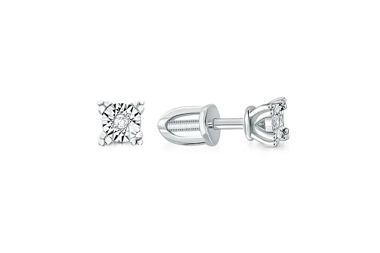 Серьги-пусеты из белого золота с 2 бриллиантами
