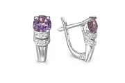 Серьги из белого золота с 2 аметистами и 14 фианитами