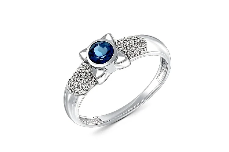 Кольцо из белого золота с ситаллом и 38 фианитами