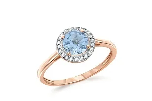 Кольцо из красного золота с топазом sky и 22 фианитами