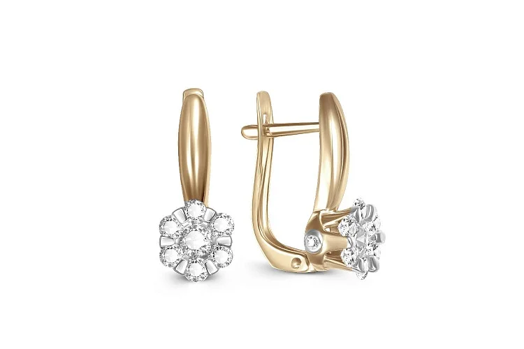 Серьги Малинки из жёлтого золота с 18 бриллиантами