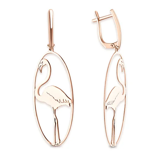 Серьги Фламинго из красного золота без вставок
