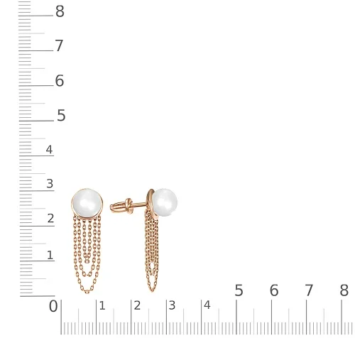 Серьги-пусеты из красного золота с 2 жемчужинами