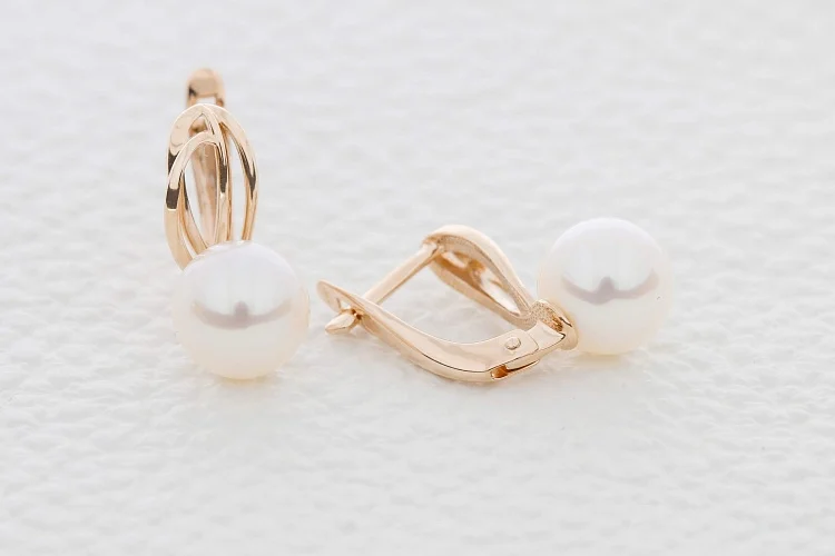 Серьги из красного золота с 2 жемчужинами