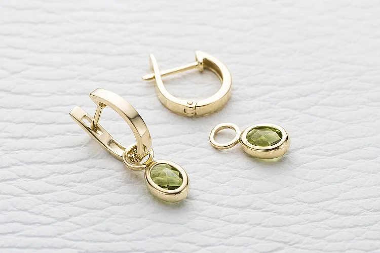 Серьги-трансформеры из жёлтого золота с 2 хризолитами