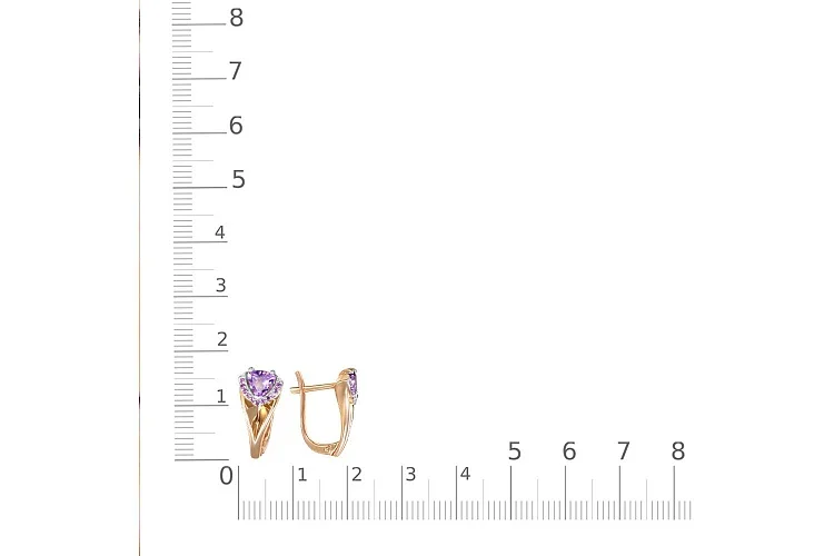 Серьги из красного золота с 2 аметистами и 22 фианитами