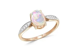 Кольцо из красного золота с опалом и 10 фианитами